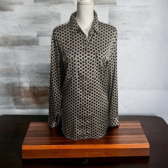 Jones New York Navy & Gold‎ Button-Front Career Top - Picture 1 of 7